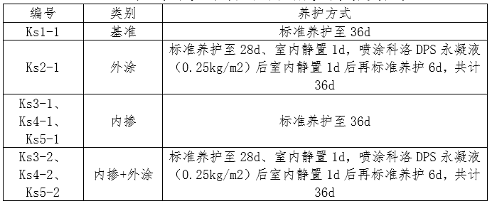表 5抗水滲透壓力試驗用試件噴涂及養(yǎng)護(hù)方式